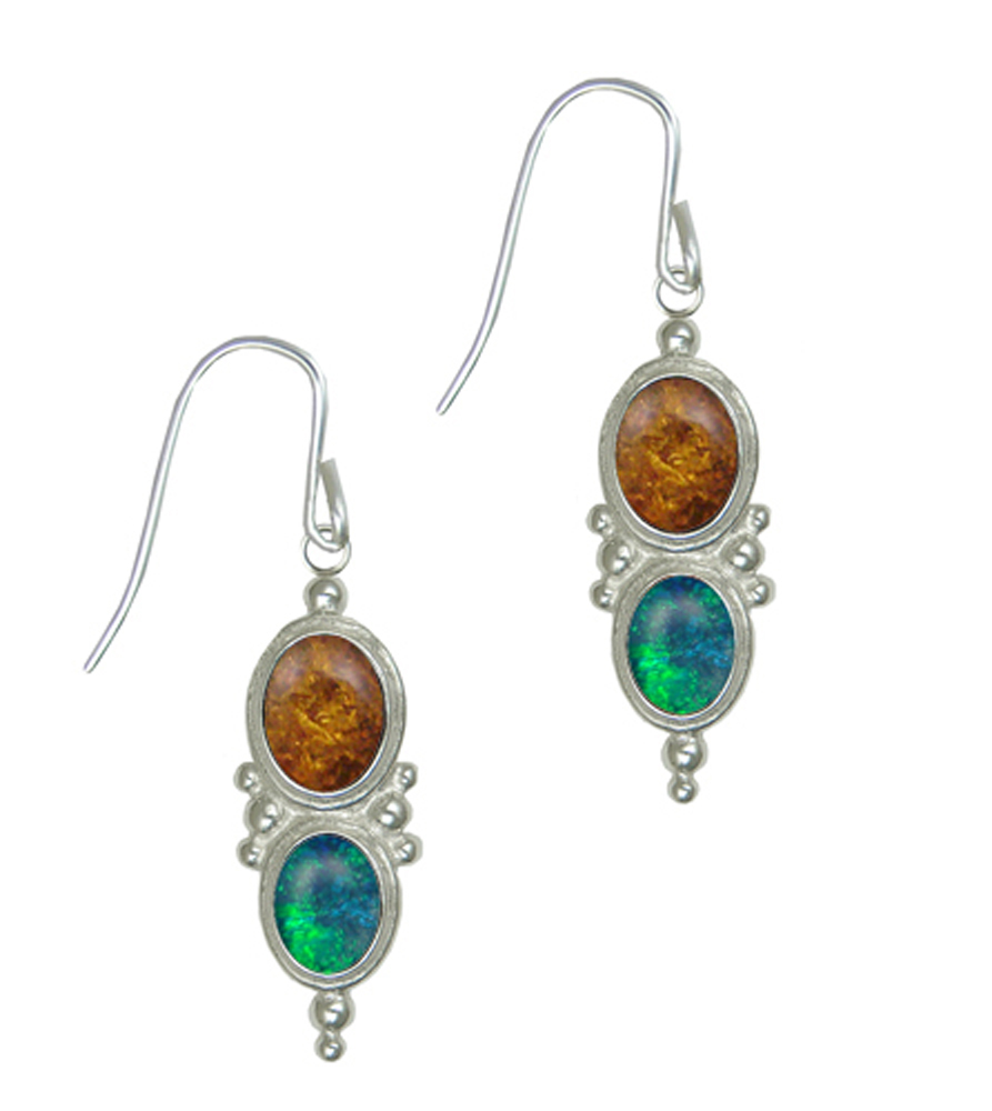 Sterling Silver Drop Dangle Earrings With Amber